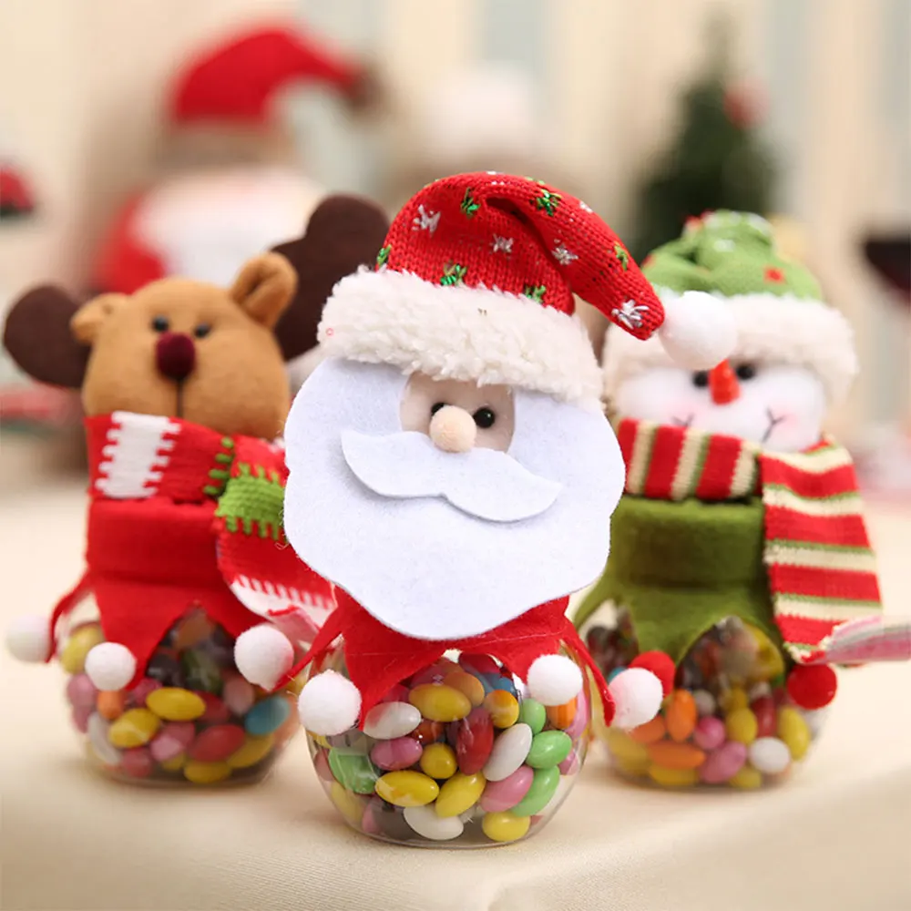 

Christmas Candy Jar Storage Plastic Bottle Santa Elk Snowman Shaped Sweet Sugar Can Gift Ornaments Home Decorations