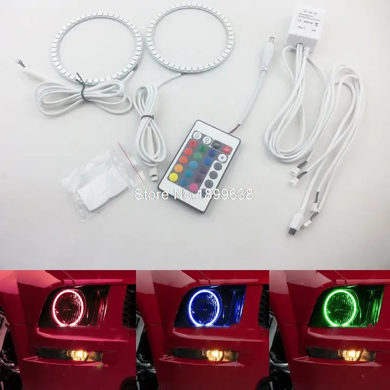 RGB Multi-Color 132-SMD Headlight Retrofit LED Angel Eyes Halo Rings Kit For 2005-2009 Ford Mustang with Remote