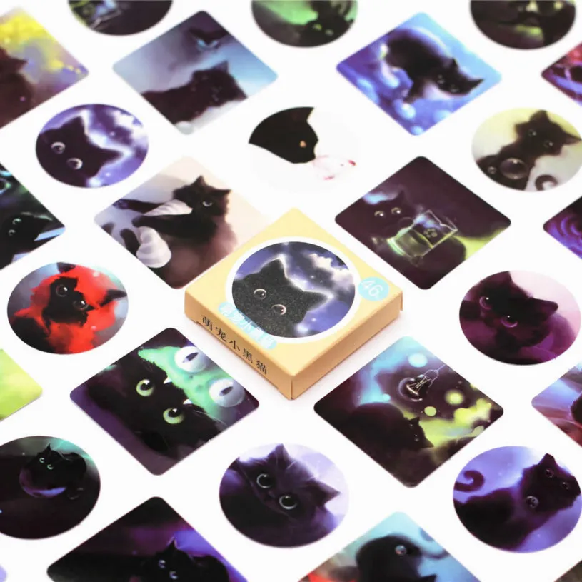 

40pcs/Set Black Cat of the Night Memo Stickers Pack Posted It Kawaii Planner Scrapbooking Stationery Escolar School Supplies