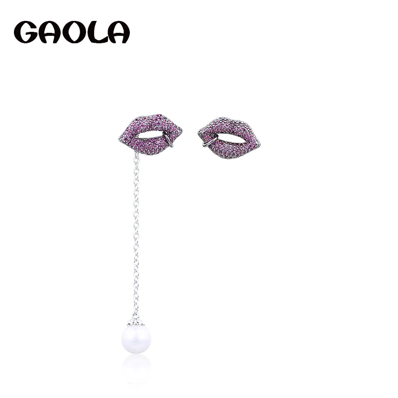 Женские модные серьги на крючках GAOLA Lips с фианитом AAA GLE6897Y|Серьги-подвески| |