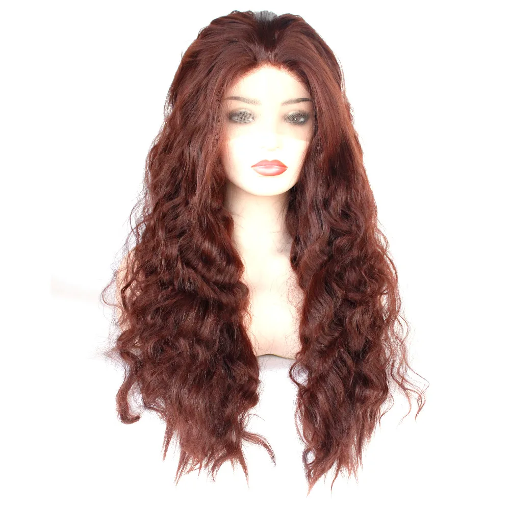 Rich Copper Red Synthetic Lace Front Wigs Dark Auburn Long Loose Deep Wave Wig Heat Resistant Fiber Full Wigs for Women-1