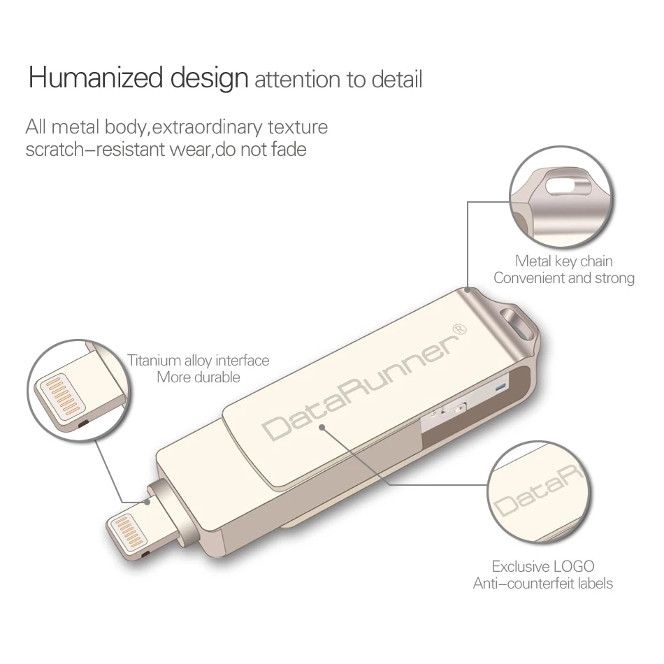 Новый usb накопитель DataRunner портативный флэш для iPhone XS MAX/X/8 Plus 3 в 1 Micro внешний