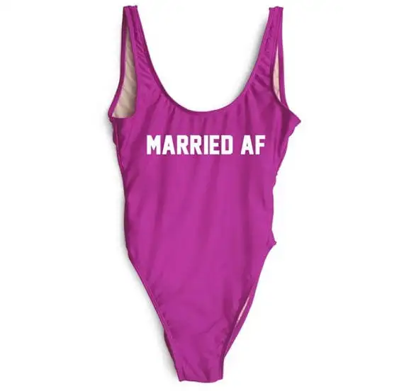 Skuggnas Married AF Bathing suit One piece Suit Off the Shoulder Jumpsuit Sleeveless newlywed bride wife just married Sweimwear 