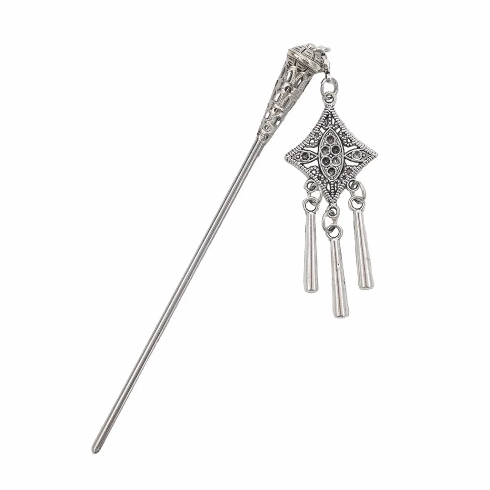 Vintage Chinese Hair Sticks For Women Hairpin Chain Headpieces Gypsy Ethnic Silver Metal Tassel Flower Hair Stick Pieces Jewelry - Image 4
