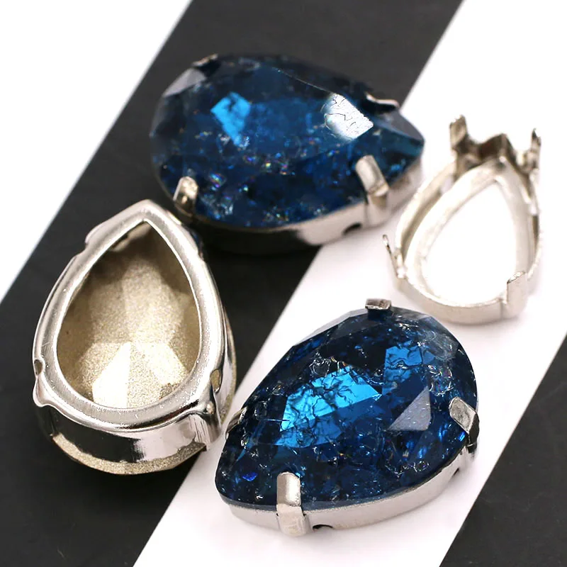 K9 стекло кристалл каплевидной формы Стразы пришивные на серебряной основе коготь Установка flatback Стразы для одежды Свадебные украшения - Цвет: Ink blue