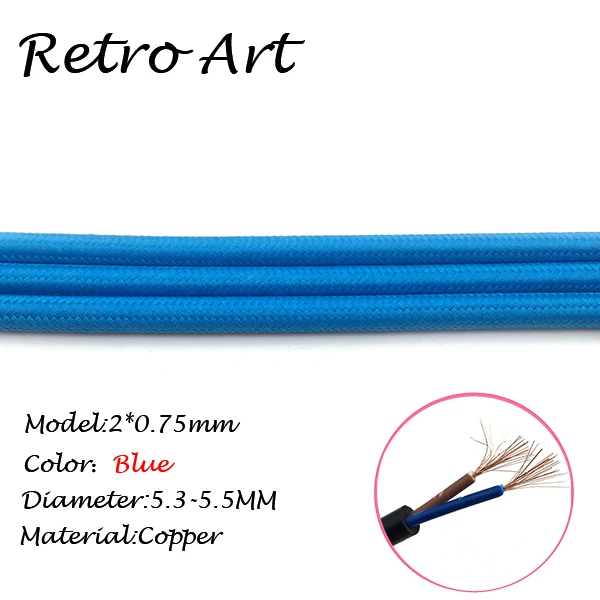 Красный тканевый покрытый ЦВЕТНОЙ кабель винтажный Электрический провод кабель плетеный тканевый кабель - Цвет: Blue