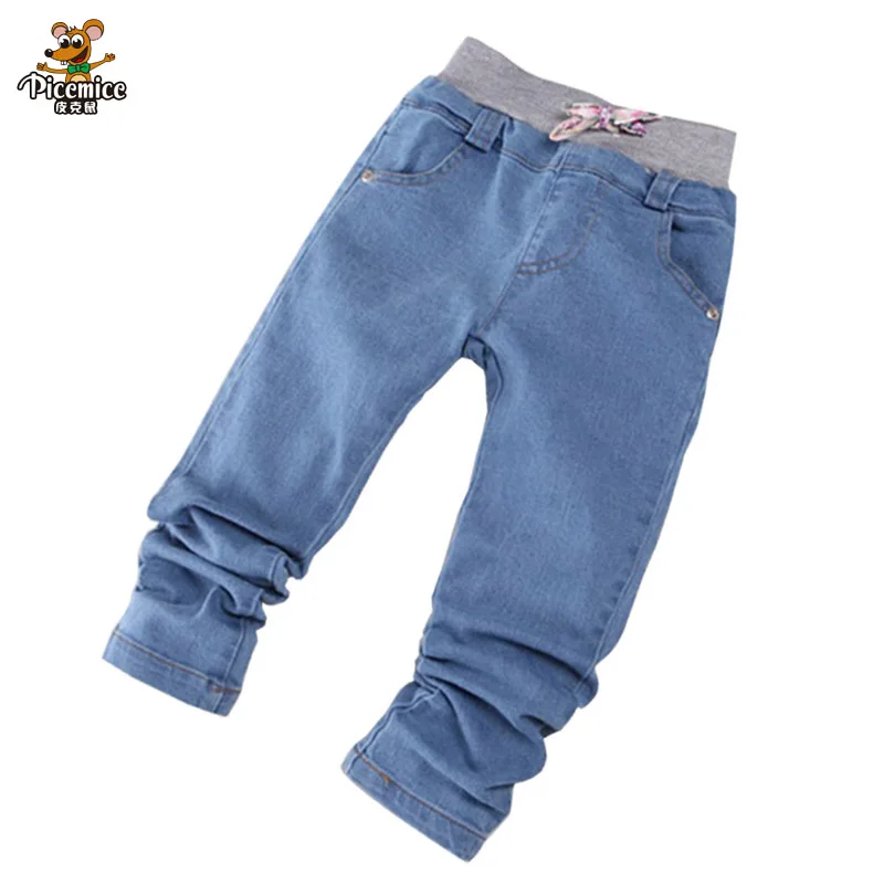 Джинсовые штаны с бантом для девочек Детские хлопковые джинсовые брюки леггинсы с эластичной резинкой на талии для девочек весна-осень