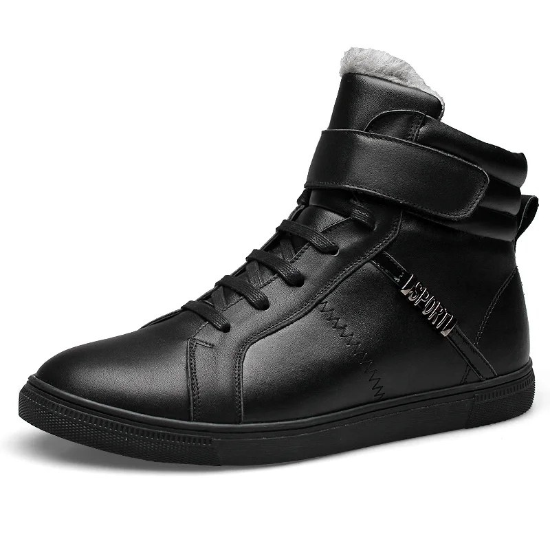 

2018 winter new men's leather fashion plus velvet warm high boots increase size 38-48 A5