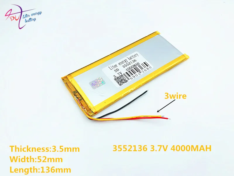 3 линии литиевая батарея 3552136 3,7 V 4000 MAH 3550135 литий-таблетка полимерный аккумулятор для планшета MID