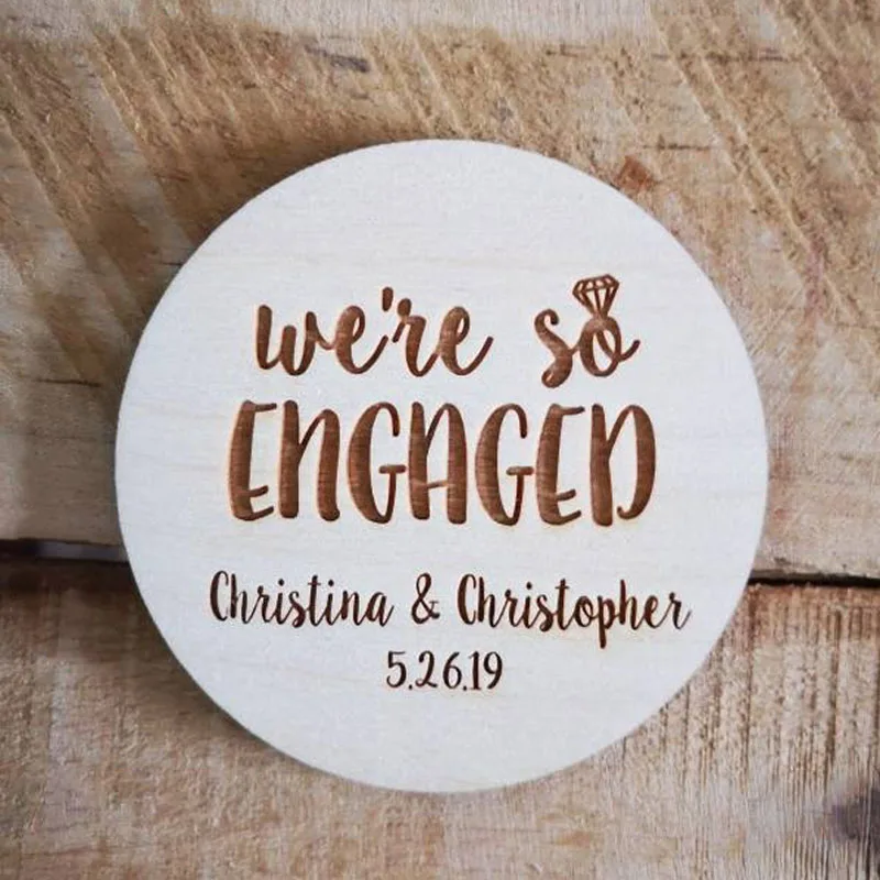 Engagement party favor wood save the date , personalized with names ,rustic wedding