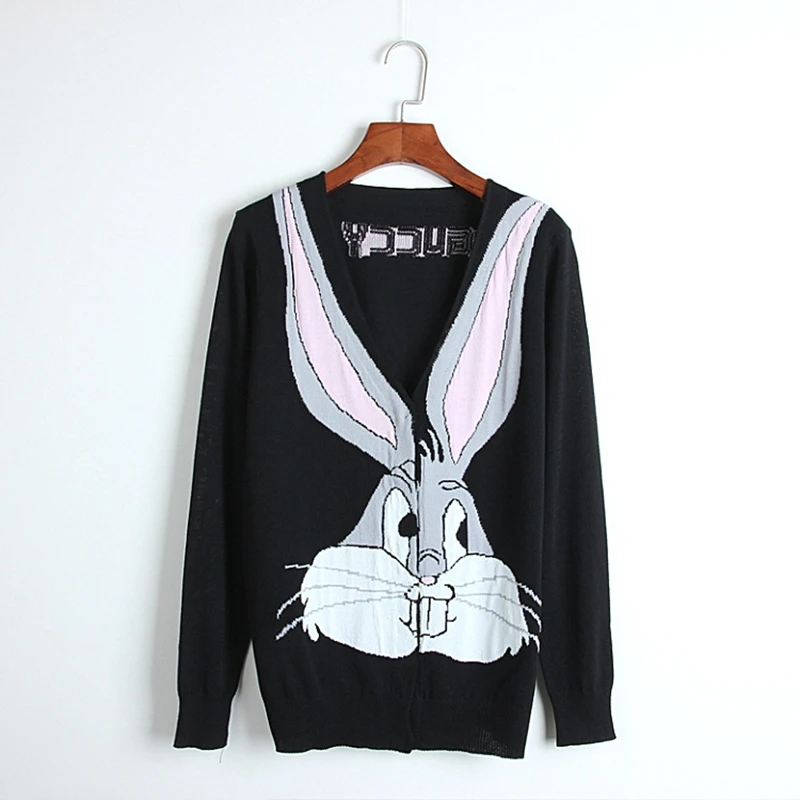 

2018 New Women Sweaters Cardigans Long Sleeve Loose Cardigans Lady Knitted High Quality Rabbit Embroidery Sweet Cardigans 8590#
