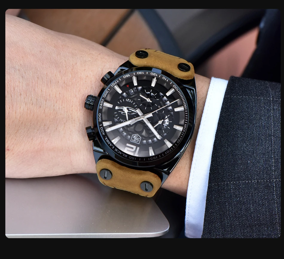 BENYAR хронограф спортивные мужские часы модный бренд военный водонепроницаемый кожаный ремешок кварцевые часы Relogio Masculino