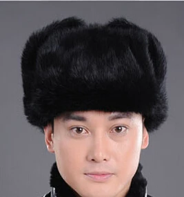 Модная зимняя Толстая Теплая мужская шапка, высокое качество, настоящий мех кролика, шапка для защиты ушей, персональная меховая шапка lei feng для мужчин - Цвет: black M