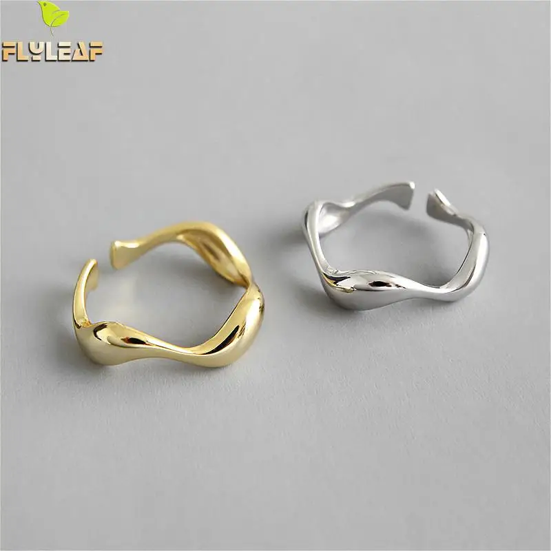 

Flyleaf Ins Minimalist Irregular Wavy Surface Gold Fine Jewelry Open Ring High Quality Real 925 Sterling Silver Rings For Women