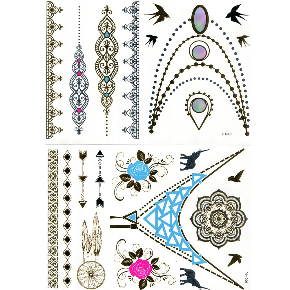 New Fashion Temporary Tattoo Stickers Temporary Body Art Waterproof Tattoo Pattern Women Sex Products Design Metal Gold  (7)