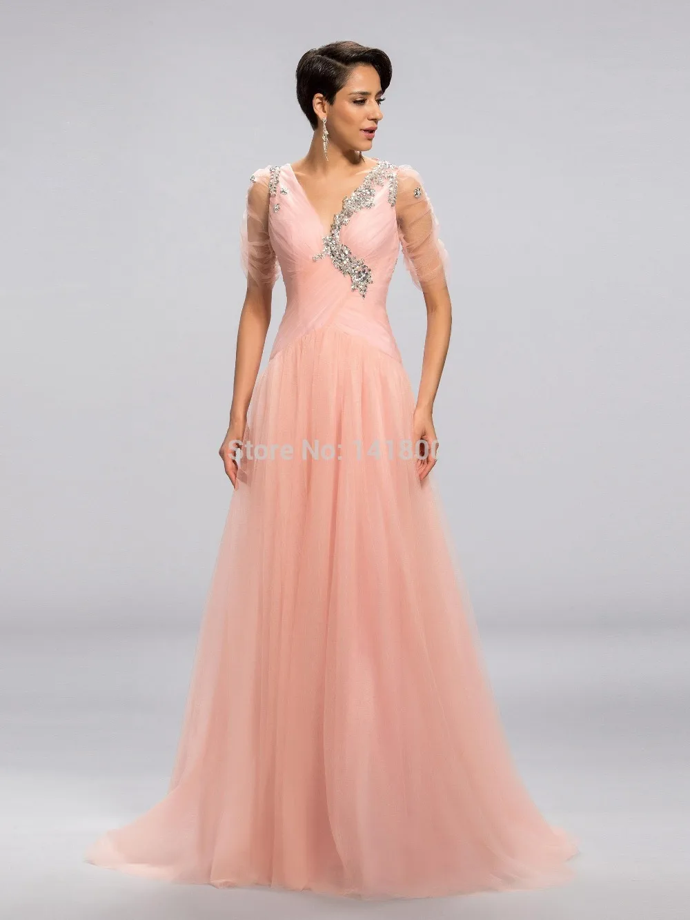 29New Arrival Sexy A Line Deep V Neck Prom Gowns Cap Sleeve Backless Chiffon Sequin Crystals Beading Elegant Party Dress | Свадьбы и