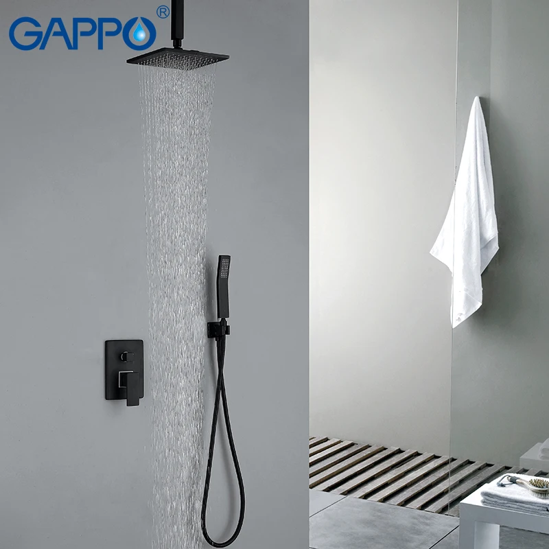 GAPPO Shower Faucets black wall mounted rainfall bathroom concealed