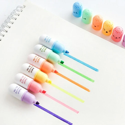 

6pcs/lot Cute pill highlighter pens 6 colors Fluorescent maker pen Office material School notebook stationery supplies (tt-2867)