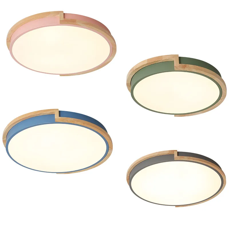 

Kids room colorful macaron ceiling lights round metal with wood modern simple bedroom foyer ceiling lamp creative study lamps