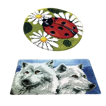 

2 Sets Latch Hook Kits For Beginners Animals Ladybug Wolf Rug Cushion Embroidery
