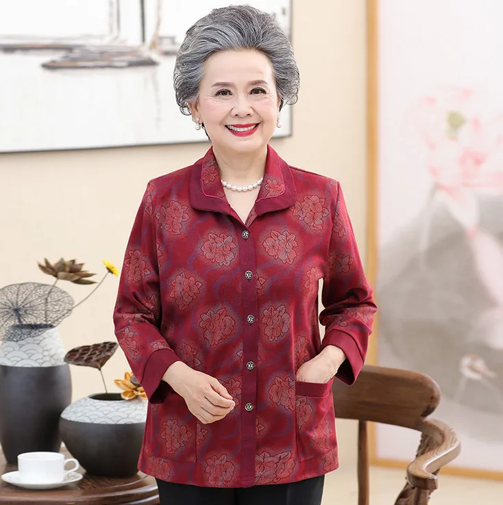 long sleeves shirt thin coat middle old age women mother new spring ...