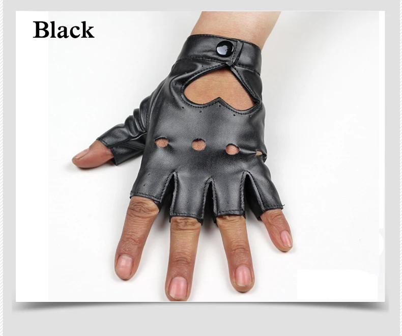 Женские полупальчиковые перчатки в стиле хип-хоп, женские перчатки из искусственной кожи с сердечками, без пальцев, для девочек, для выступлений, танцев - Цвет: Black