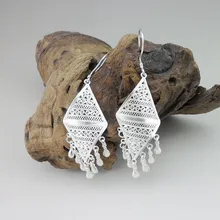 999 Sterling Silver Geometric Drop Earrings Bohemian Tassel Women Handmade Earing Gypsy Ethnic Fine Boho Jewelry Luxury Brand 999 Sterling Silver Geometric Drop Earrings Bohemian Tassel Women Handmade Earing Gypsy Ethnic Fine Boho Jewelry Luxury Brand