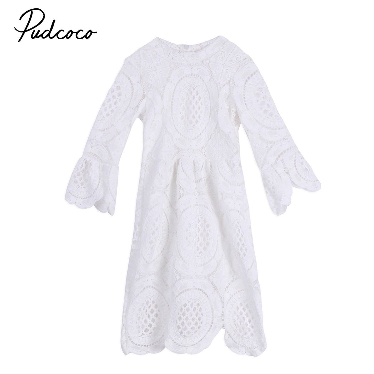 

White Lace Princess Dress 3/4 Sleeve Baby Kids Girls Summer Autumn Dresses Cute Princess Party Lace Dresses