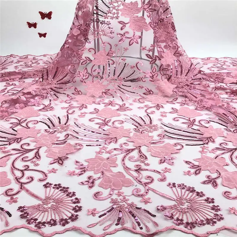 Высококачественные роскошные 5 ярдов тяжелые руки обшитые тесьмой свадебные ткани фиолетовый цвет кружева Королевское свадебное платье для вечеринки ткань