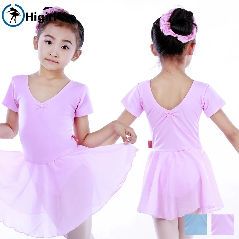 Kids Pale Blue Short Sleeve Children Traing Ballet Dance Clothes GYM Girls Dance Ballet Loetard Dress Skirts CT2048
