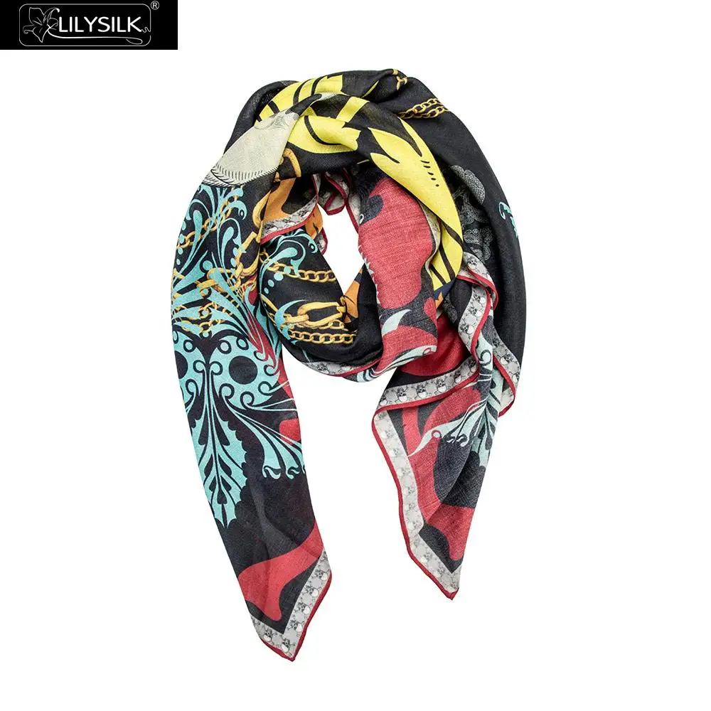 

LilySilk Maya Fantasy Print silk and Wool Scarf New Free Shipping