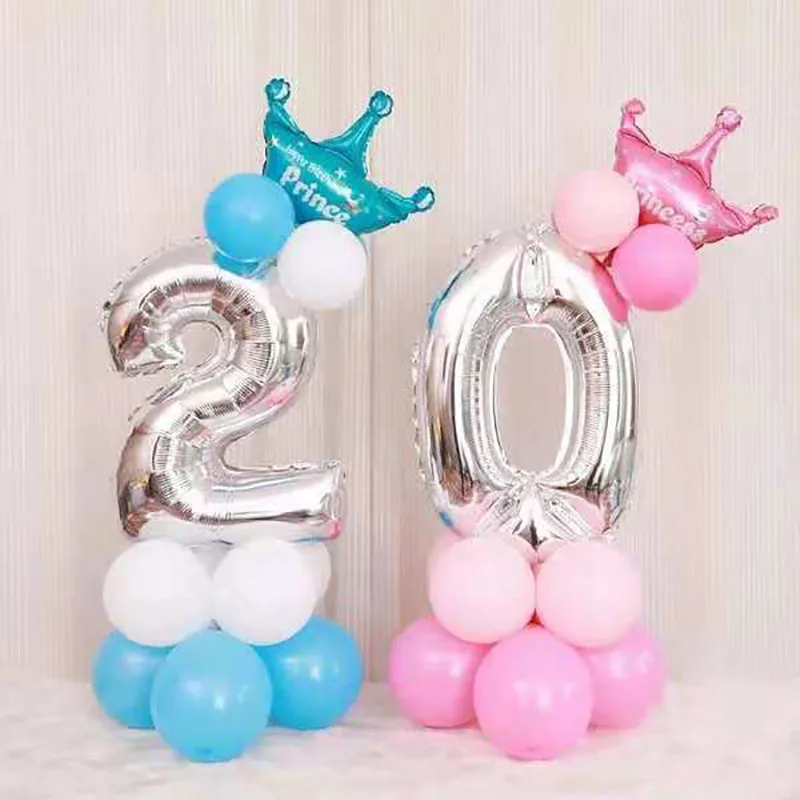 Mmqwec 32/40 дюймов серебро номер Фольга Набор воздушных шаров на день рождения цифры 0-9 Корона гелиевый воздушный шар, Покупаете ли вы для мальчика или Платье на день рождения поставки