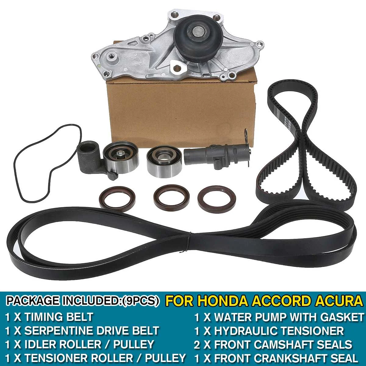 

9Pcs/Set Timing Belt & Water Pump Service Kit Timing Belt Kit With Water Pump for For HONDA/ACURA for Accord for Odyssey V6