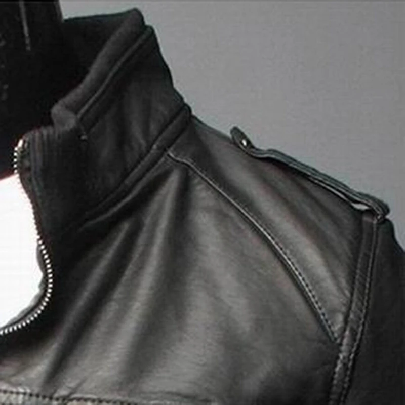 Новая мотоциклетная кожаная куртка мужская верхняя одежда мужской кожаный плащ тонкие повседневные пальто с молнией стоячий воротник куртки