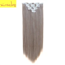 Xi.rocks 7pcs/set Clip in Human Hair Extensions 55cm Synthetic Extension 25 Colors Straight Clips ins Heat Resistant Hair
