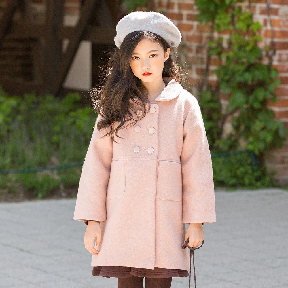 

Big Girls Double-breasted Woolen Coat 2018 Winter 4-12 Years Children's Thickening Jackets Korean Toddler Girls Christmas Jacket