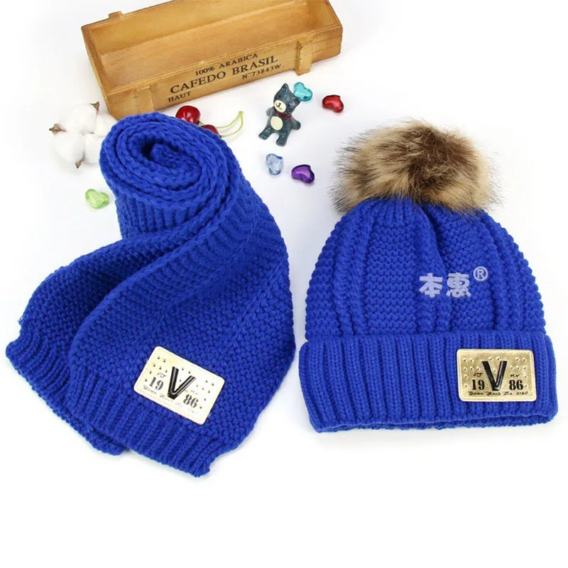 Hairball шапочки Устанавливает Бархат шерсть детские вязаные шапки зима 2 шт. для девочек и мальчиков шарф шляпа набор возраст для Для детей от 4 до 15 лет ребенок
