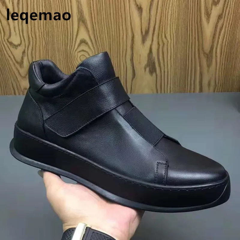 Модная крутая Мужская зимняя теплая обувь на меху высококачественные мужские кроссовки черные Брендовые ботильоны из натуральной кожи на плоской подошве размеры 38-44