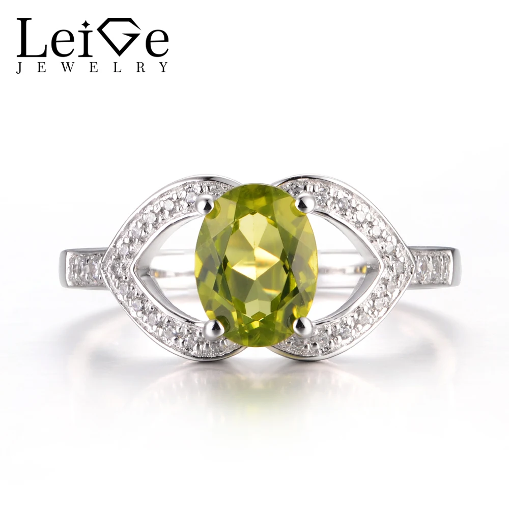 LeiGe Jewelry Natural Peridot Promise Rings August Birthstone Oval Cut Green Gemstone Rings 925