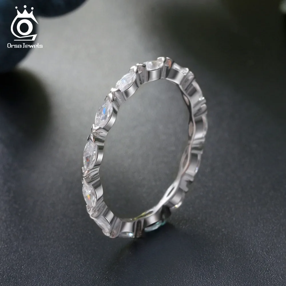 ORSA JEWELS Genuine 100% 925 Silver Ring Classic Style Eternity Rings For Engagement & Wedding Party Trendy Jewelry ASR71