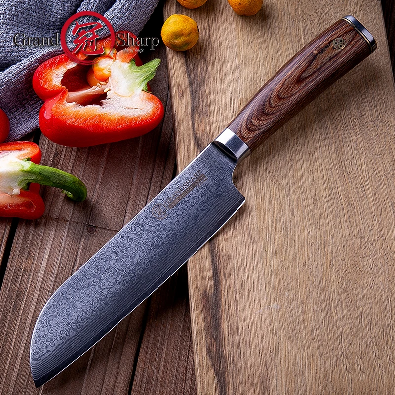 Grandsharp 6.7 Inch Santoku Knife 67 Layers Japanese Kitchen Knife VG10