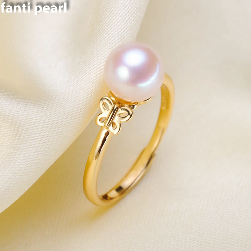 DIY Pearl Ring 925 silver Accessories Natural freshwater rings s925 Sterling Silver ring simple style 7-9 mm butterfly | Украшения и