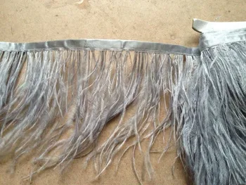

Free Shipping 10 Yards/lot sliver grey Ostrich Feather trimming fringe 5-6inch in width feather fringe for skirt desgin