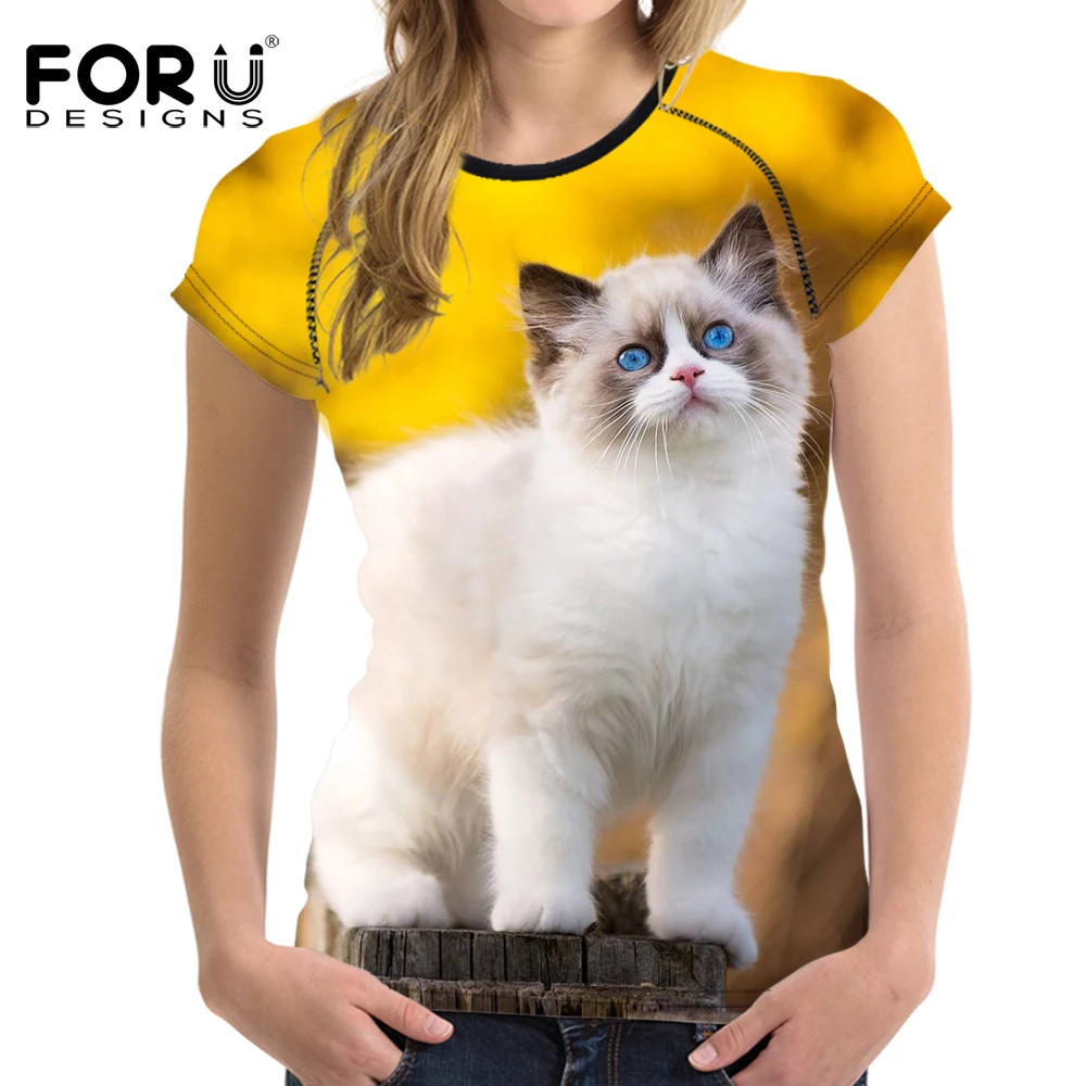 FORUDESIGNS/3D Ragdoll кошка футболка с принтом для женщин Повседневное спортивные футболки Брендовая женская короткими рукавами Топ культур костюмы
