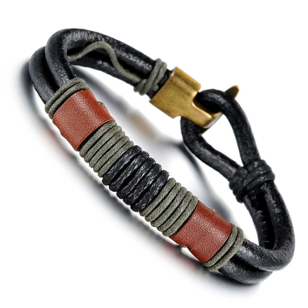New fashion men jewelry vintage leather bracelet charms bronze alloy