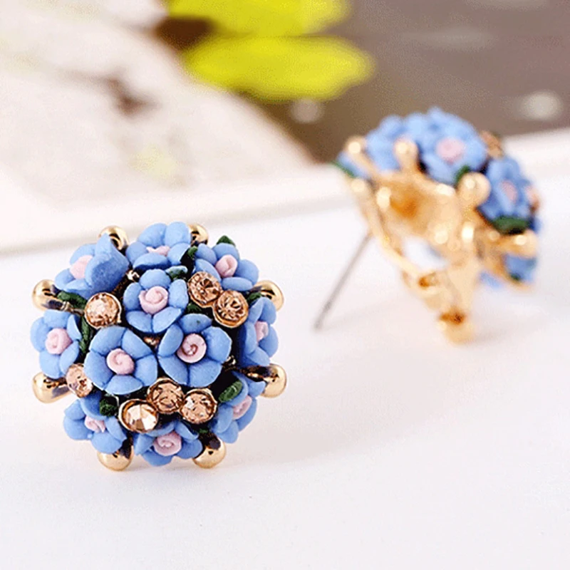Ceramic Flowers Silver Stud Earring Women Fashion Earingsin Stud