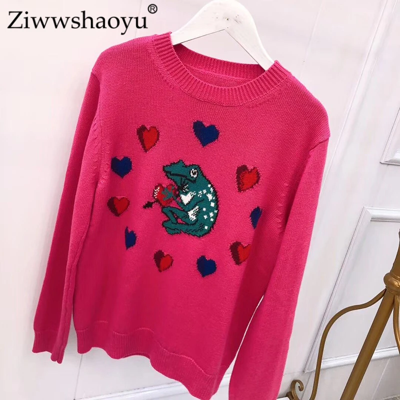 

Ziwwshaoyu Fashion Contrasting colors Sweater O-Neck Jacquard Slim Sweaters Autumn and winter new women's