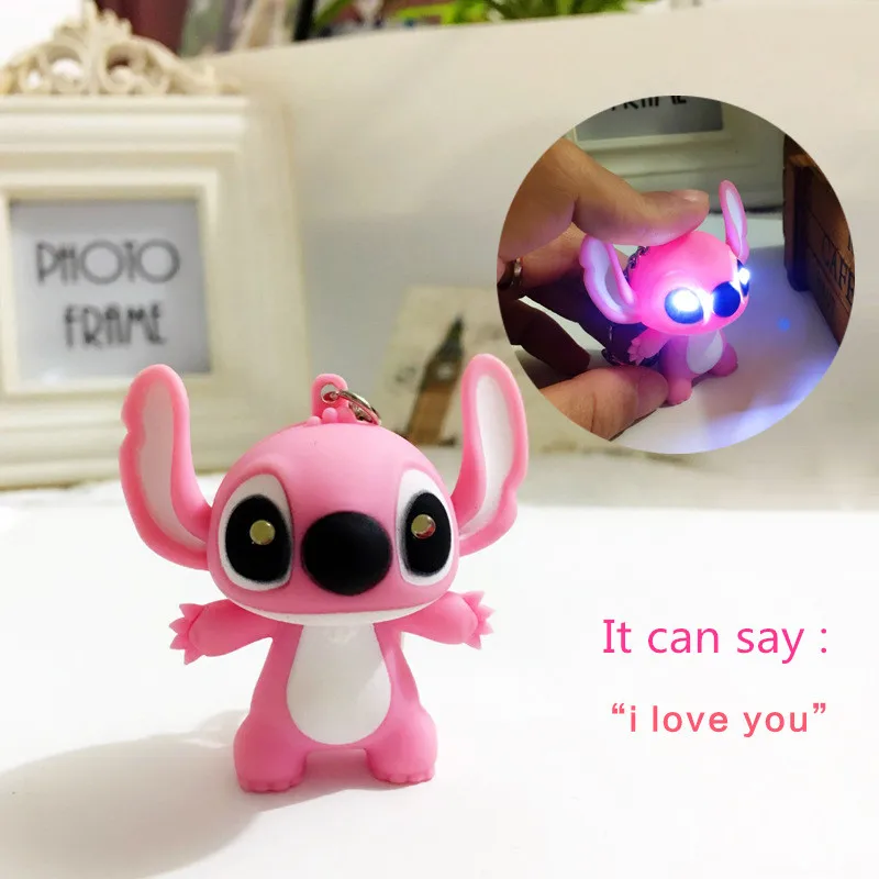 Lilo&stitch couple pink PVC key chain keyring with bell bag pendant model key Lilo&stitch couple pink PVC key chain keyring with bell bag pendant model key