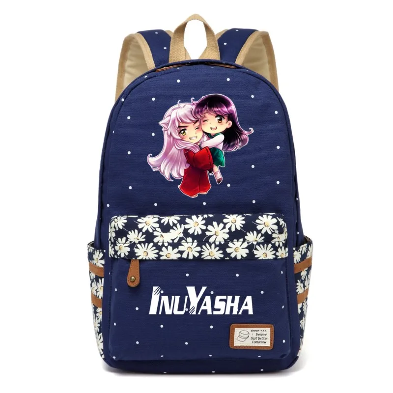 WISHOT аниме Inuyasha Холщовая Сумка цветок рюкзак для девочек женщин студентов детей школьные сумки мультфильм Дорожная сумка на плечо Дети - Цвет: Navy Blue2