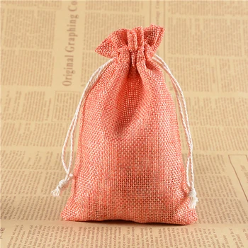 

Light Orange Color Drawstring Pouch Christmas Wedding Gift Bag 10x14cm 50pcs/lot Jewelry Small Line Jute Gift Bags H2152